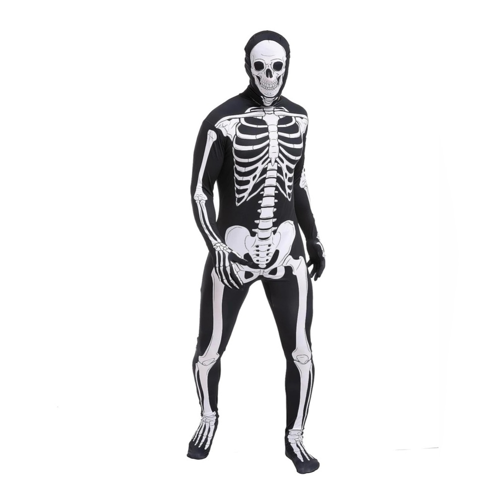 Skeleton Bodysuit Halloween Men Costume with Hood for Adults Themed Parties